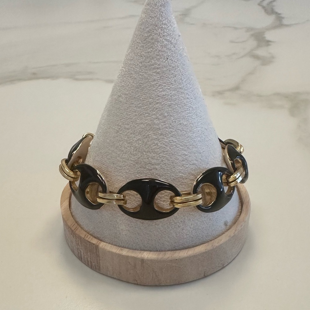 TOVA - Vintage Style Reversible Gold, Black, & Taupe Chunky Chain Link Bracelet